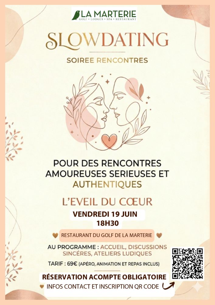 SLOWDATING – Soirée rencontres<br>La marterie-le vendredi 19 JUIN 2026 à 18H30